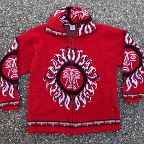 Vintage Jackets & Coats Vintage 9s Red Ecuadorian Sun Blanket Coat